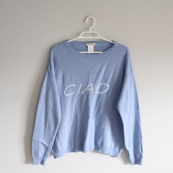 Bartolini 'Ciao' Wool Cashmere Blue XL Italian Knit Long Sleeve Crew Sweater - Picture 1 of 11